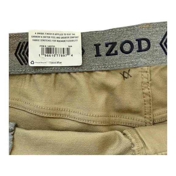NWT IZOD Mens Regular Fit Tan Stretch Twill Pants 40 x 32 Comfort Flex Waistband - Picture 3 of 5